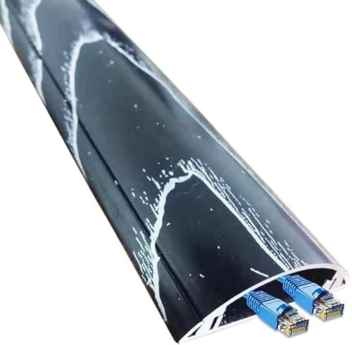 Metal Cable Concealer Wood Floor, 1.0 M / 39 In Ethernet Cables Conduit Pc Cords Hider Self Adhesive Wires Management Kit Molding Channel Raceway Strips With Cover/Caps(Black,Width 90mm)