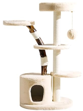 Tour d'escalade Moderne Et Mignonne De 117 Cm, Griffoir en Bois Massif Naturel, Centre D'activités pour Chats avec Niche, Arbre À Chat pour Animaux D'intérieur