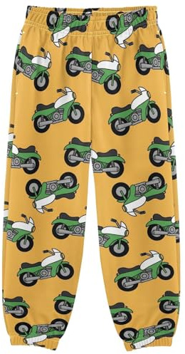 VIGTRO Motorbike Yellow Background Boys Sweatpants Joggers Athletic Pants Casual Sports Pants Elastic Waist with Pockets for Kids Size 4T