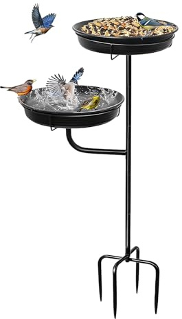 Bsbkoj Vasca per uccelli da esterno, in metallo, con base a 4 rebbi, per esterni, giardino, patio, terrazza, padiglione, decorazione per prato, decorazione per la casa, paesaggio