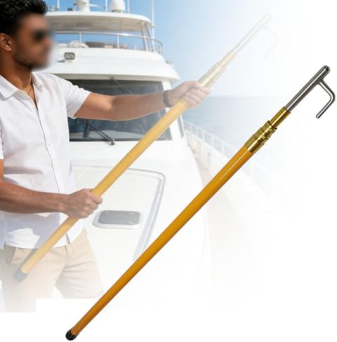 Teleskop-Bootshakenstange – 4 M, 5 M, 6 M, 8 M, Strukturierter, Rutschfester Griff + Edelstahlhaken, Drehverschluss, 8-mm-Gewindeanschluss | Festmacher-, Anlege-, Wasserrettungs,4m