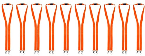 Karteo Schlüsselband mit Doppelkarabiner orange [50 Stück] Lanyard mit 2 Karabiner Haken und Sicherheitsverschluss für Ausweishüllen