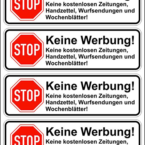 Finest Folia Keine Werbung Aufkleber Weiß oder Aluminium Schliff einzeln abziehbar Digitaldruck Briefkastenaufkleber R049