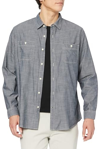 Amazon Essentials Camicia in Chambray a Maniche Lunghe Regular Fit Uomo, Grigio, M