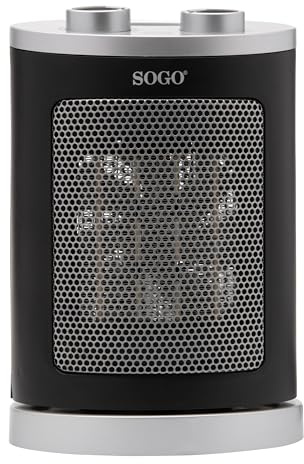 SOGO Calefactor Pequeño Bajo Consumo Calor Rápido 1500W - Calefactor Eléctrico Oscilante PTC con Termostato Ajustable - Calefactor Portátil Silencioso con Protección Sobrecalentamiento para Hogar