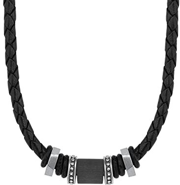 s.Oliver Halskette für Herren, 47 + 3 cm, Schwarz, Lieferung in Schmuck-Geschenkbox, 2026003