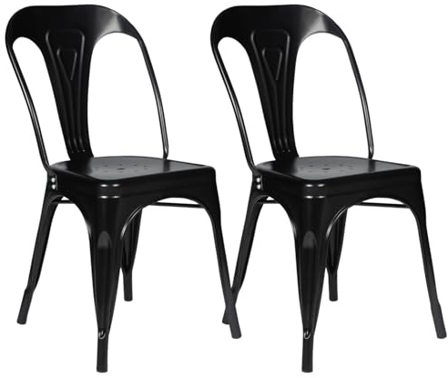 IDMarket - Juego de 2 sillas Leny metal negro mate apilable aspecto bruto Factory