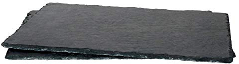 MamboCat 2er-Set Schieferplatte 20x30cm I Rustikaler Stein-Teller aus Schiefer - mit naturbelassener Bruchkante I ideal als Sushi-Platte & Servier-Teller I 2 Stück Servier-Platte Schwarz 20 x 30 cm
