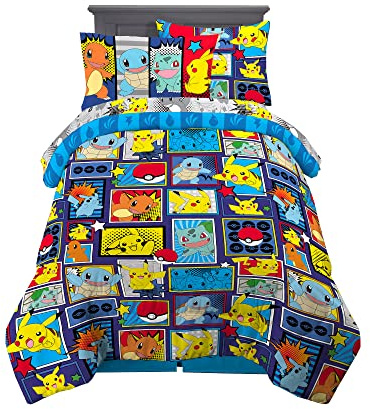 Pokémon Pikachu Twin Size Bedding, Kids Bedding Super Soft Cozy Reversible Comforter and Sheet Set with Sham, 5 Piece Twin Size, (Officially Licensed Product) by Franco