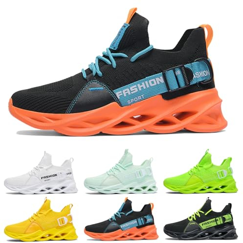 Laufschuhe Herren Damen Sportschuhe Atmungsaktiv Leichte Turnschuhe Straßenlaufschuhe Outdoor Schuhe Fashion Gym Fitness Sneaker G133 Black Orange 46