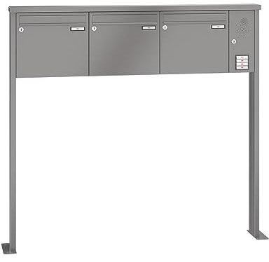 RENZ/Tetro / 3er Freistehende Briefkastenanlage Standbriefkasten mit Sprechfeld/RAL-Farbe 9007 Volumen 12 L/mit Fußplatten/Dein-Briefkasten.de