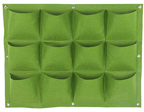 Jenngaoo Fioriera da giardino a parete verticale a 12 tasche, vaso da giardino in feltro riutilizzabile per piante da giardino Contenitore per fioriera per ortaggi da fiore Interno/esterno(verde)