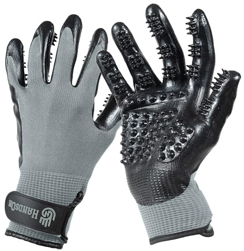 H HANDSON Pet Grooming Gloves - Patented #1 Ranked, Award Winning Shedding, Bathing, & Hair Remover Gloves - Gentle Brush for Cats, Dogs, and Horses (Grey, Large)