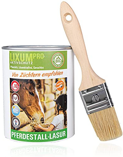 LIXUM Pro Biologische Pferdestall Lasur, Farbe:Grün 0.90, Inhalt:1000 ml (ca.30m²), inkl. Zubehör:Pinsel