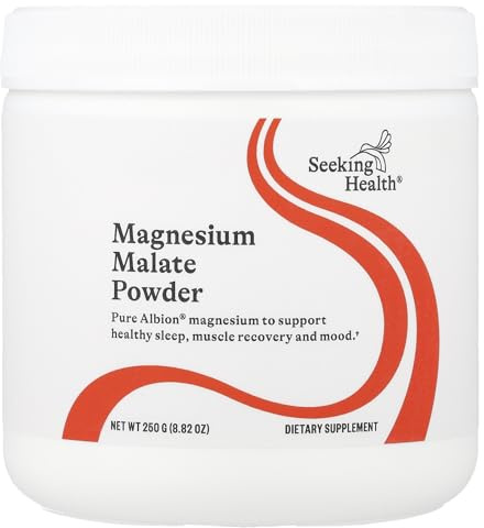 Seeking Health Kosttillskott Magnesiummalat - Dimagnesiummalat - Magnesiumbrist - Hög Dos 500mg - för Skelett, Muskler och Nervsystem - Bekvämt Pulver - 250g