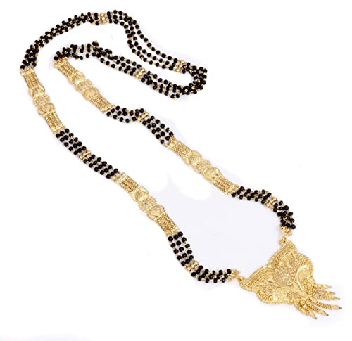 Radhna Collar largo de mangalsutra tradicional chapado en oro de la India de la boda nupcial de la joyería de moda étnica
