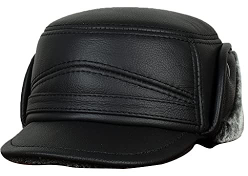 ZHOUXIAO Winter Lederhut Mit Ohrklappen Für Männer Und Frauen, Winddichter Wasserdichter Bomberhut Aviator-Trapper-Hut, Warmer Weicher Faux-Pelzhut, Geschenk Für Älteste black-55-56CM