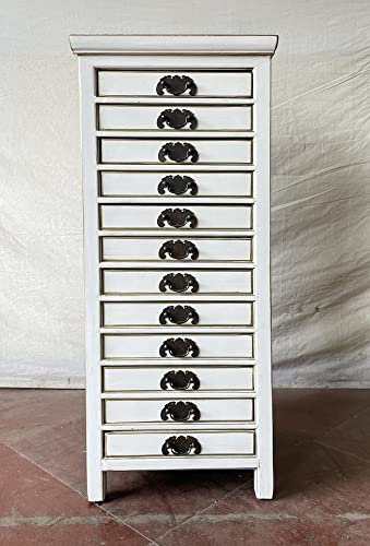 Antiker Dokumentenschrank Apothekerschrank Büroschrank Aktenschrank Schrank Sideboard Kommode Kommodenschrank Sideboardschrank mit 12 Schubladen Breite45xHöhe103cm Farbe weiß mit Gold