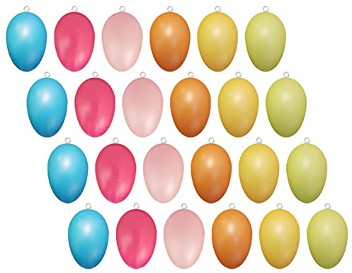 Conipa 24 Stück Bunte Pastell Ostereier zum Aufhängen Kunststoff Ostereier für Osternest, Osterstrauß UVM. Osterdeko für Innen- & Außenbereich XXL Deko Plastik Eier für Ostern (á 6x4 cm)