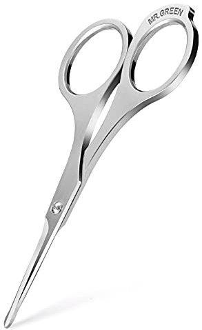 MR.GREEN Consejos profesionales redondeados barba bigote recortando - Tijeras de pelo de nariz de acero inoxidable Herramientas de depilación facial para hombres