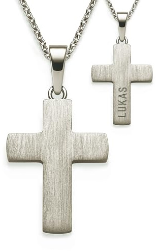 Amoonìc Kreuz Kette Kommunion Mädchen Junge Silber 925 mit Gravur, Geschenk | Kreuzkette Kinder Halskette Anhänger Taufkette Schmuck, Geschenke zur Erstkommunion Konfirmation Firmung Taufe Taufgeschenk
