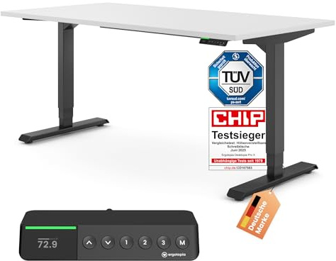 Ergotopia Desktopia Pro X Elektrisch höhenverstellbarer Schreibtisch, Ergonomischer Stehtisch für Büro oder Home Office (Weiß, Gestell Schwarz, 180 x 80 cm)