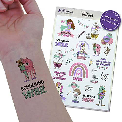 FEENSTAUB Kindertattoos Einschulung, Tattoos für Kinder personalisiert, Klebetattoos, Schulanfang, Inhalt für die Schultüte, Geschenke Einschulung, 1.Schultag, Einschulung Junge Mädchen, Mitgebsel