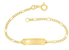 JC Trauringe Baby- & Kinder ID-Armband Goldarmband mit Herz 333 Gold 14 cm I Figaro Armband mit Gravur Taufarmband Gold Namensarmband Kinderschmuck | Nickelfrei | Made in Germany I I 5.53052HERZ