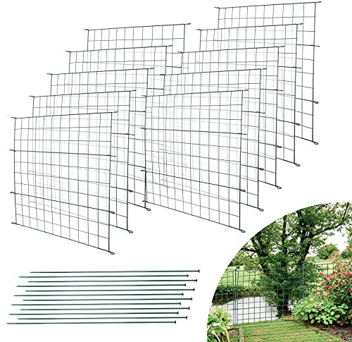 Jiubiaz Teichzaun Gartenzaun Set, mit 10 Zaunelemente und 12 Befestigungsstäben, Rost und UV beständig Gitterzaun Freigehege, Tiergehege (Allgemein)