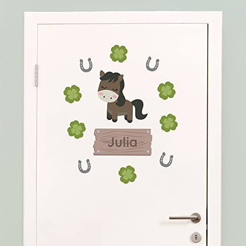 Klebekerlchen® Türaufkleber personalisiert mit Namensschild – Türschild Kinderzimmer & Babyzimmer Wandtattoo – selbstklebende Wandsticker - Kinderzimmer Deko Junge & Mädchen – Pferd