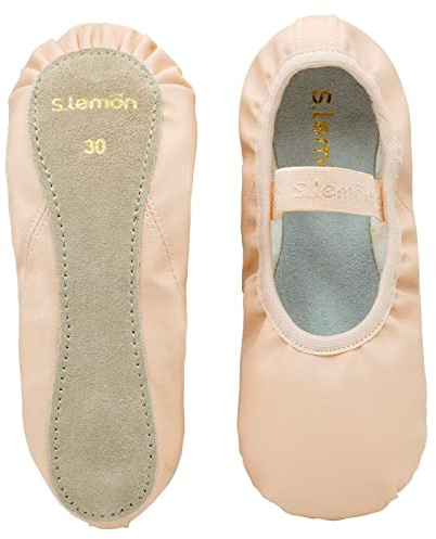 s.lemon Läder Balett Sneakers för Nybörjare Flickor,Komplett yttersula Balettskor, Rosa, 37 EU