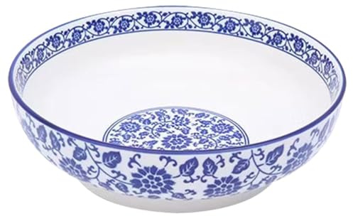 STOBAZA Tazón de sopa de cerámica white azul 22 cm de estilo chino tazón grande para fideos de pescado en escabeche y ensalada apto para microondas cuenco resistente para el hogar y el restaurante