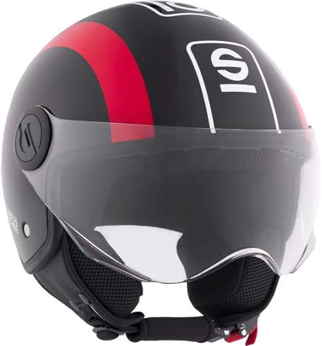 Sparco Riders Sp601 Motorradhelm, Scooter ECE 22.06 Homologiert, Demi-Jet Helm mit Anti-Kratz-Visier und Micrometric Auslösung