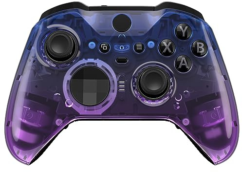 eXtremeRate Coque Avant de Remplacement pour Xbox One Elite Series 2 Manette, Coque Avant Customisé avec Anneaux pour Xbox One Elite Series 2 Manette, Modèle 1797, Transparent Dégradé Bleu-Violet
