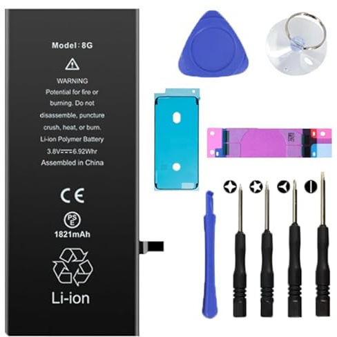 Batt - Kit de remplacement de batterie pour iPhone 8 comprenant un autocollant résistant à l'eau, un tournevis, une ventouse, un outil de levier – Réparation de smartphone à faire soi-même, réparation