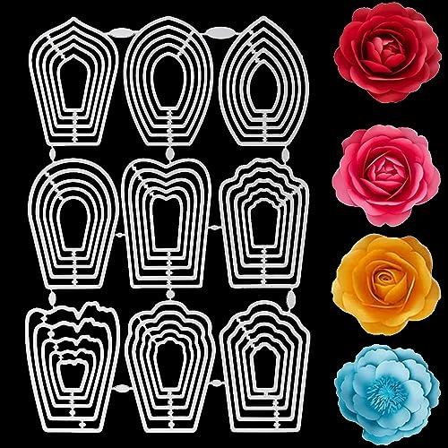 URROMA 9 x 3D-Blumen-Metall-Stanzformen, Stanzschablonen, Schablonen-Set, Nesting-Schablonen für Kartenherstellung, Zubehör, Album, Scrapbooking, Papier, Bastelarbeiten