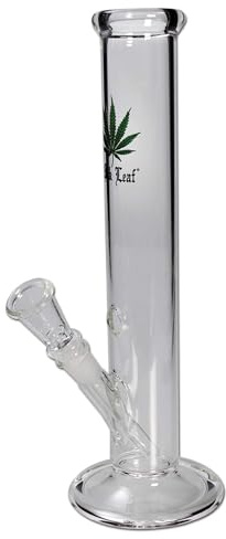 Black Leaf Zylinder Bong mit Kickloch aus Borosilikatglas - 30 cm