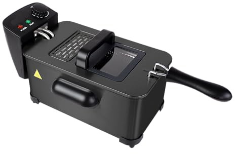 HomeTronix Deep Fat Fryer Large 3.5 Litre Deep Fryers Chip Pan with Viewing Window, Adjustable Temp Control, Stainless Steel, Black