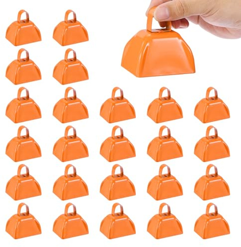 PATIKIL 24 Stück 3 Zoll Kuhglocken für Fußballspiele Kuhglocken Orange | für Sportveranstaltungen, Geräuschemacher, Metall-Kuhglocke, große, laute, mit Griff