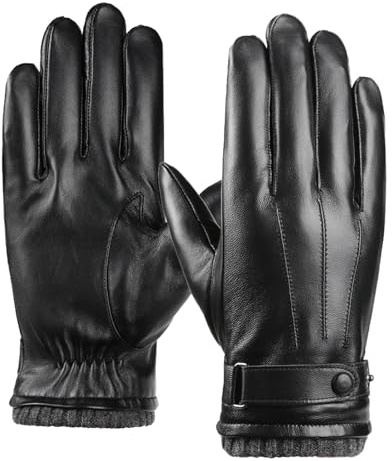 HEYANN Gants d'hiver en cuir de mouton véritable pour homme, gants en cuir pour homme doublés de cachemire pour l'hiver, gants en cuir de mouton pour écran tactile pour la conduite, Noir , XXL