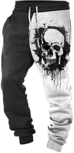 XUSAI Pantalon de survêtement en Molleton Occidental pour Hommes, Motif tête de Mort, décontracté, Ample, Grande Taille, Pantalon de Jogging, de Gymnastique, d'entraînement, Actif,A,XXL