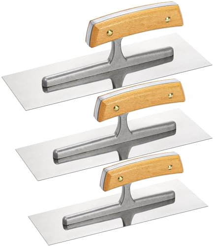 Peohud 3 Pieces Plastering Trowel, Stainless Steel Finishing Trowels, Plastering Flat Drywall Trowel Set, Cement Trowel, Masonry Finishing Trowel Sets with Wood Handle for Concrete, Cement