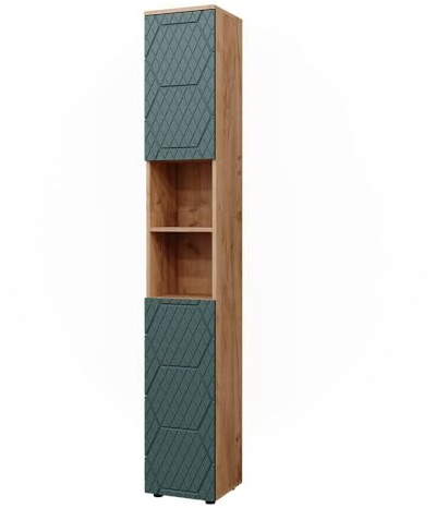 Vicco Badschrank Irma, Grün/Goldkraft Eiche, 30 x 192 cm | zur Aufbewahrung von Badutensilien und kompatibel mit Irma-Serie