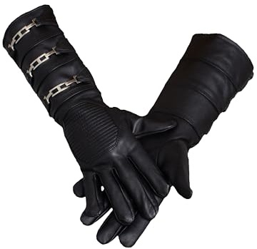 URBAN BUCK Handschuhe aus echtem Schafsleder, normale Passform, lange Armstulpe, ungefütterte Cosplay-Handschuhe für Herren, Schwarzes Cosplay-Handschuh-Set, XX-Large