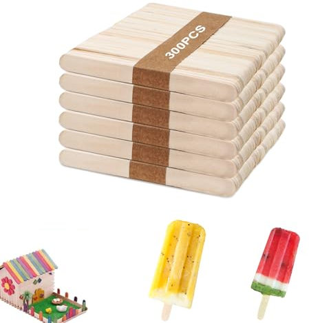 300 Stück Holzstäbchen, Eisstiele aus Holz, 114 mm x 9 mm x 2 mm, Birke, Eisstäbchen Holzstäbchen Bastelstäbchen Holz Grundfarbe, Holzeisstiele, DIY, Arten von Kunsthandwerk Herstellen