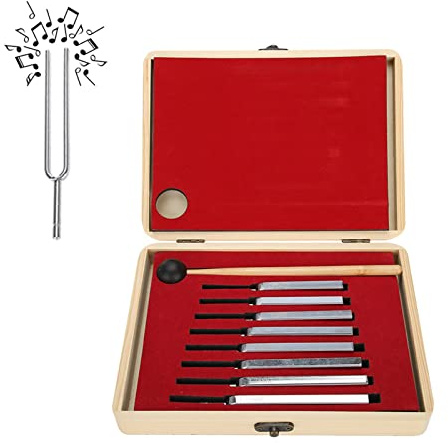 8-teiliges Medizinisches Stimmgabel Set, Klangheilungs Frequenztherapie Werkzeug mit Holzetui und Hammer für Klangprüfung, Instrument, Ausbalancieren, Vibration