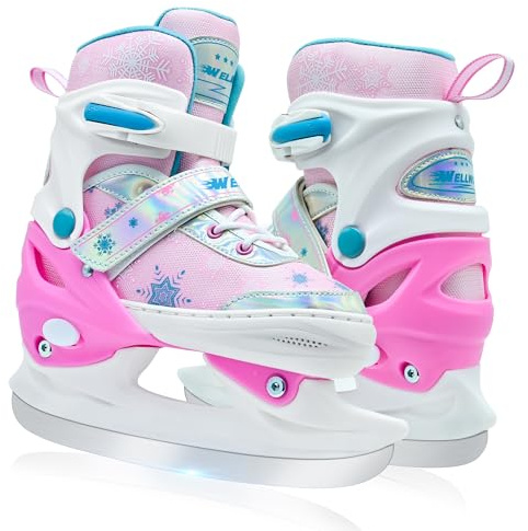 WELLWON Ice Skate for Kids Boys Girls, Adjustable Blades Iceskates, Ice Hockey Skates Size L for Beginner Age 6-12