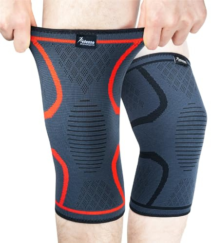 Actesso Genouillère de Contention - Soulager la Douleur de Genou, Entorse du Ligamentaire ou Blessure Sport (Rouge, M)