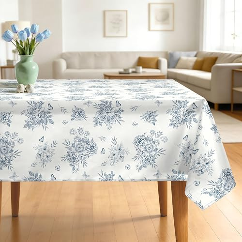 Arquiel Blumen Blätter Tischdecke Polyester Rechteckig 140 x 180 cm | Waschbare Polyester-Tischdecke mit Blumen-Motiv, wasserabweisend und pflegeleicht für Küche, Esszimmer, Feste und Feiern.