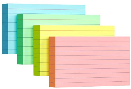 YIZUUN Linierte Karteikarte, 192 Stücke, 12,7 * 7,6 cm verdickter Karteikarte, Bunt Lernkarten Beschriftbar für Unterwegs Vokabel Lernen（4 Farben Einzeln Verpackt）